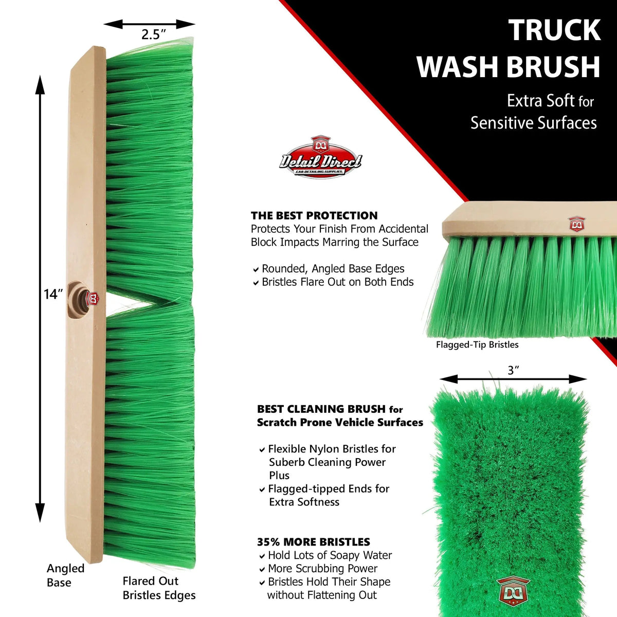 Truck Wash Brush Flagged Green Nylon Bristle