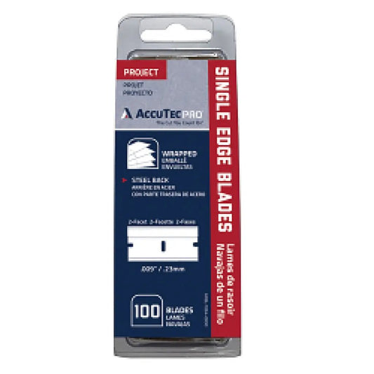 AccuTec PRO Steel Back Single Edge Razor Blade 100 Pack - Detail Direct