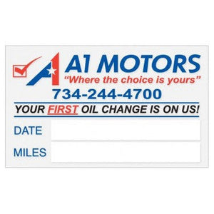 Custom Write - On Oil Change Stickers - Static Cling (Individually Cut Labels) - Detail Direct