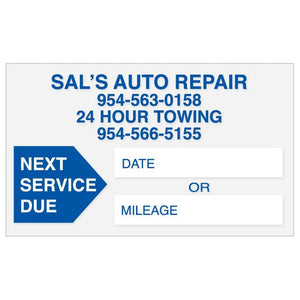 Custom Write - On Oil Change Stickers - Static Cling (Individually Cut Labels) - Detail Direct