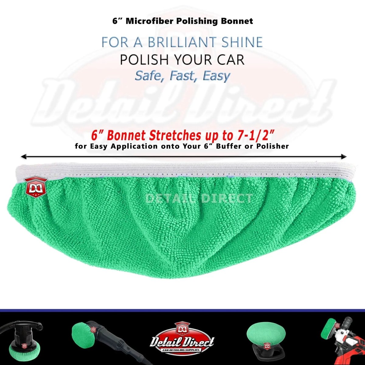 DETAIL DIRECT 6 Inch Microfiber Orbital Bonnet (Choose Color) - Detail Direct