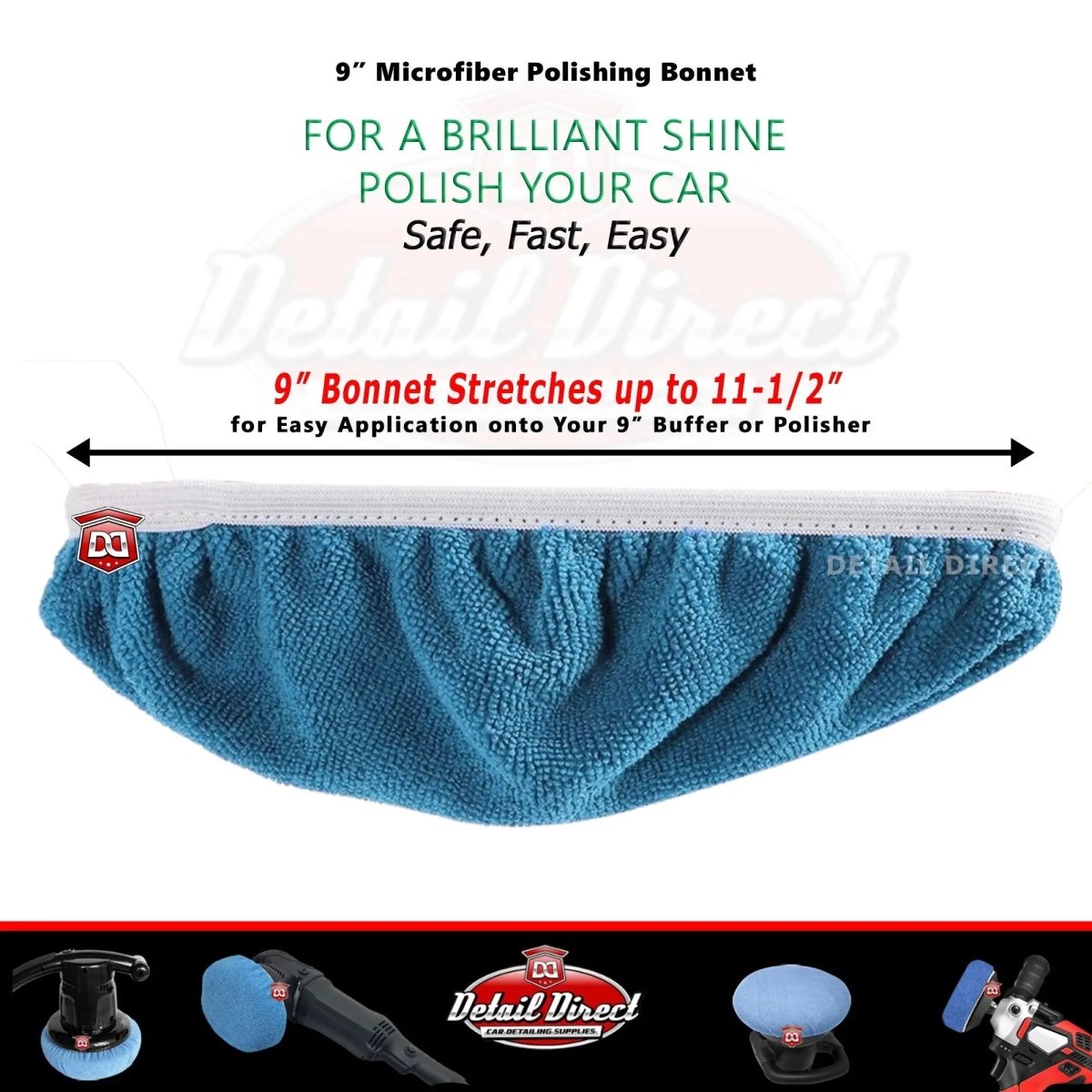 DETAIL DIRECT 9 Inch Microfiber Orbital Bonnet Blue - Detail Direct