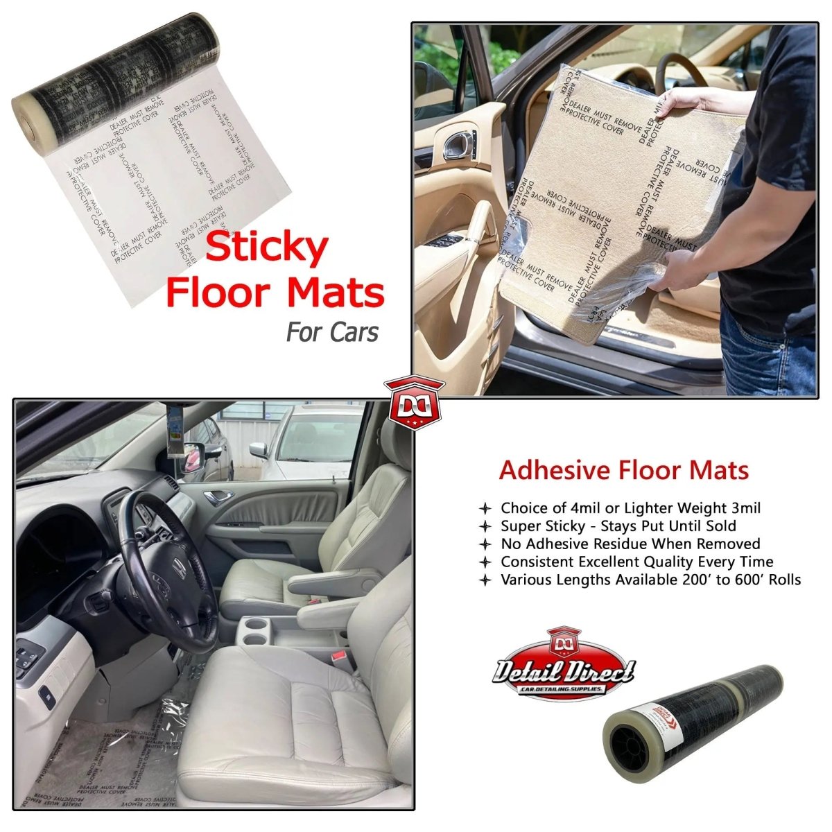 DETAIL DIRECT Adhesive Plastic "Dealer Must Remove" Car Floor Mats - Detail Direct