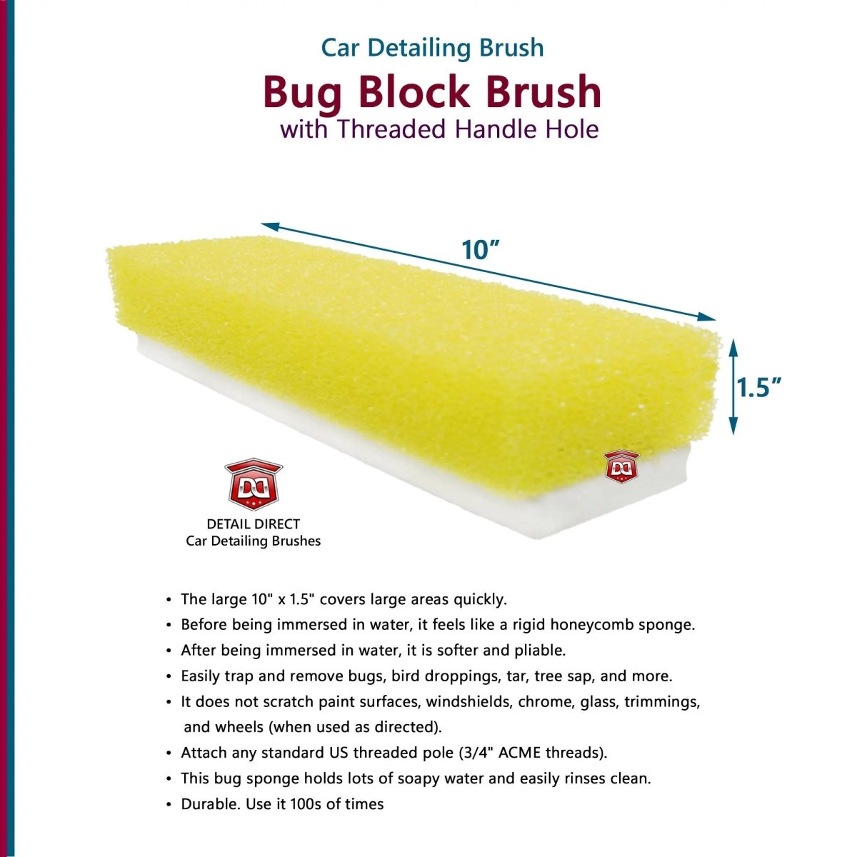 DETAIL DIRECT Bug Block Brush with Threaded Handle Hole - Detail Direct