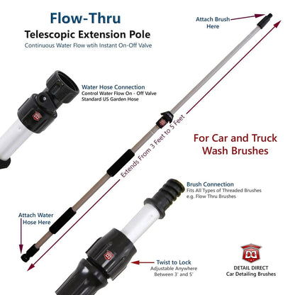 DETAIL DIRECT Car Wash Extension Pole Flow-Thru Handle 36-60 Inches - Detail Direct