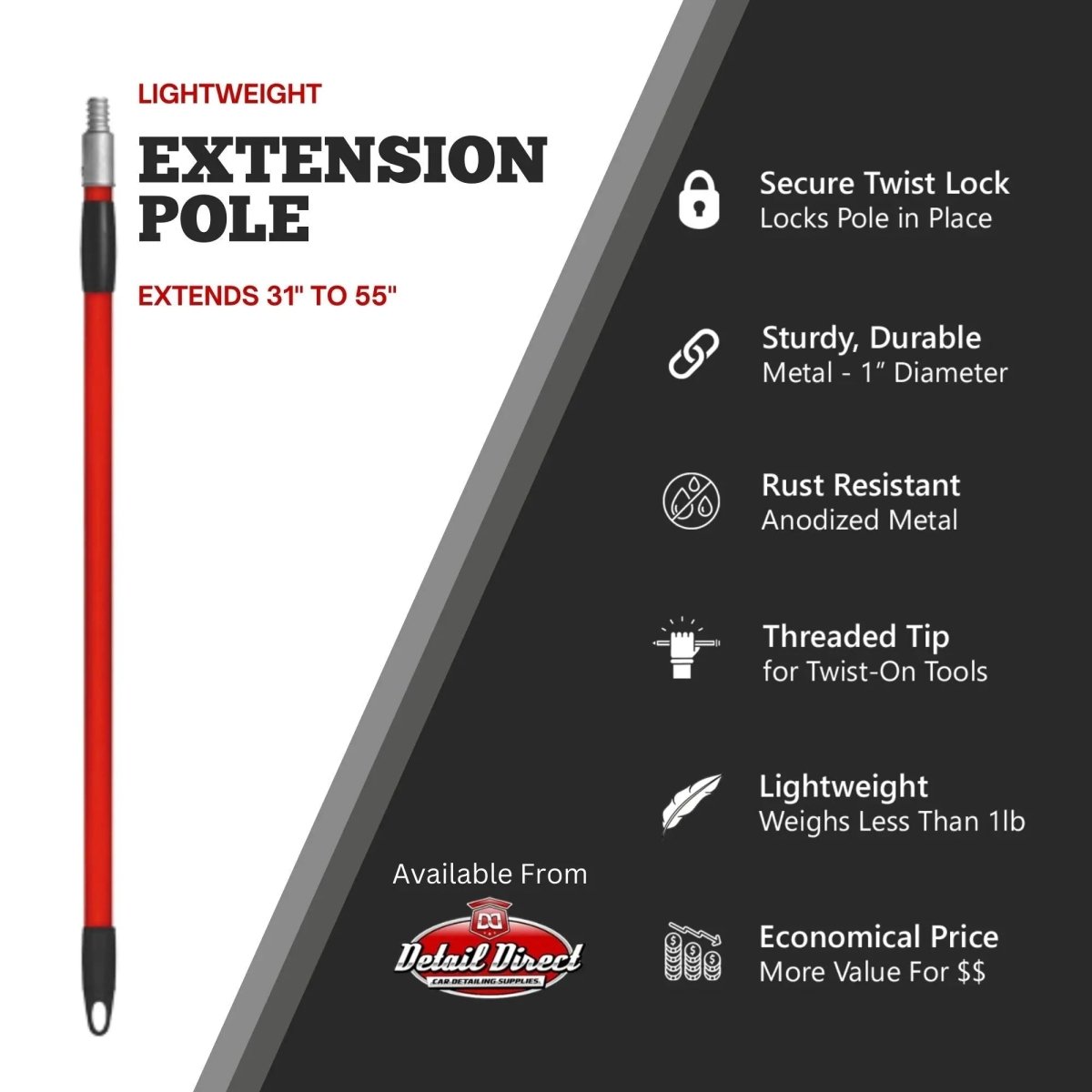 DETAIL DIRECT Car Wash Extension Pole Metal 31-55 Inches - Detail Direct