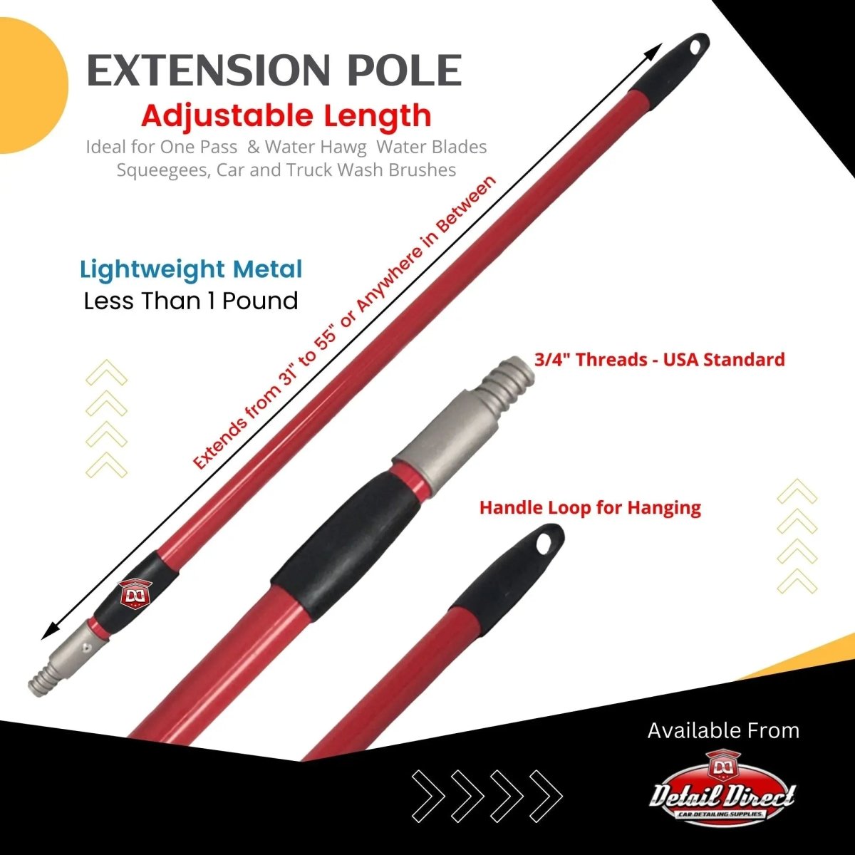 DETAIL DIRECT Car Wash Extension Pole Metal 31-55 Inches - Detail Direct