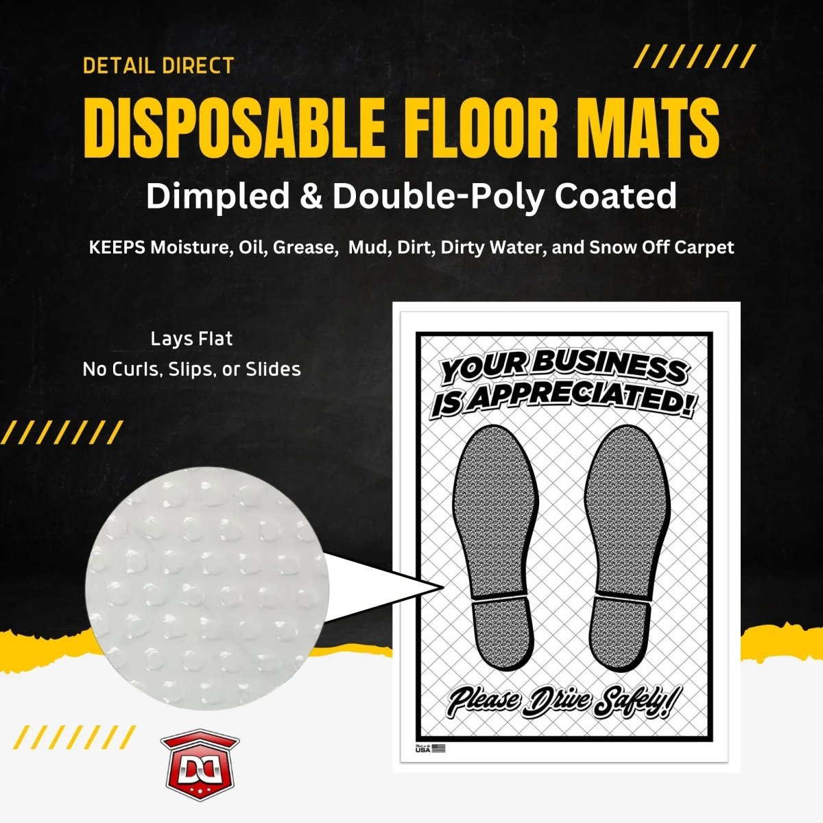 DETAIL DIRECT Disposable Paper Floor Mats Dimpled and Double Poly-Coated (250 Pack) - Detail Direct