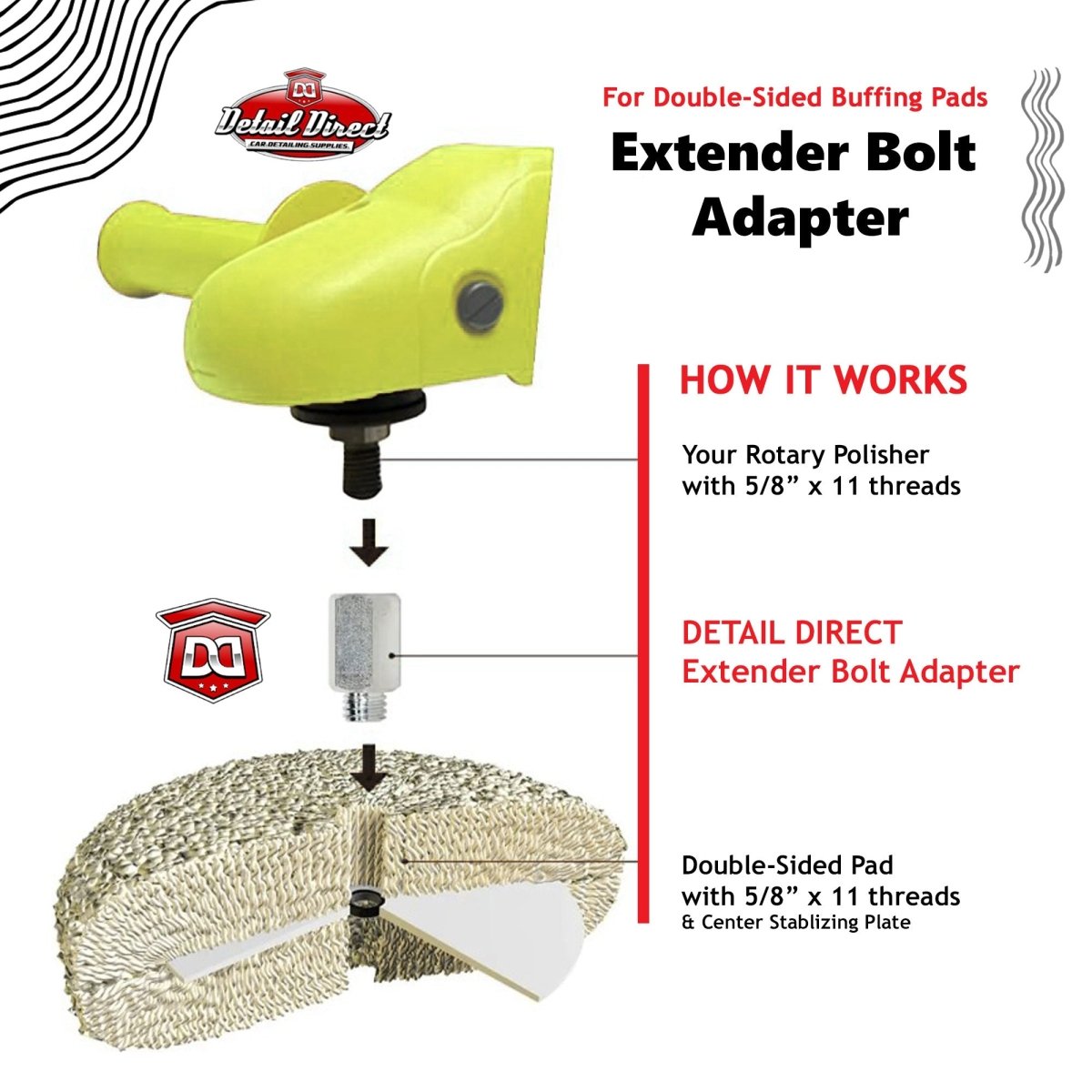 DETAIL DIRECT Extension Bolt for Double Sided Buffing Pads - Detail Direct