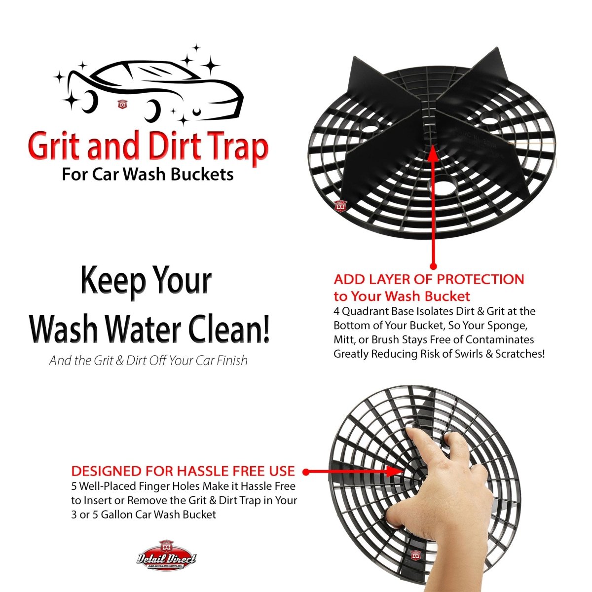 DETAIL DIRECT Grit and Dirt Trap Car Wash Bucket Insert (Color Choices) - Detail Direct