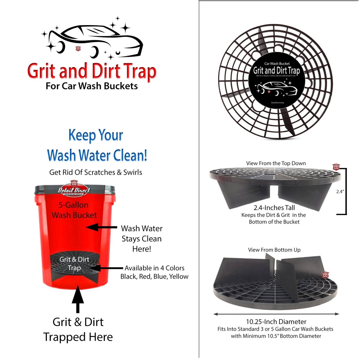 DETAIL DIRECT Grit and Dirt Trap Car Wash Bucket Insert (Color Choices) - Detail Direct