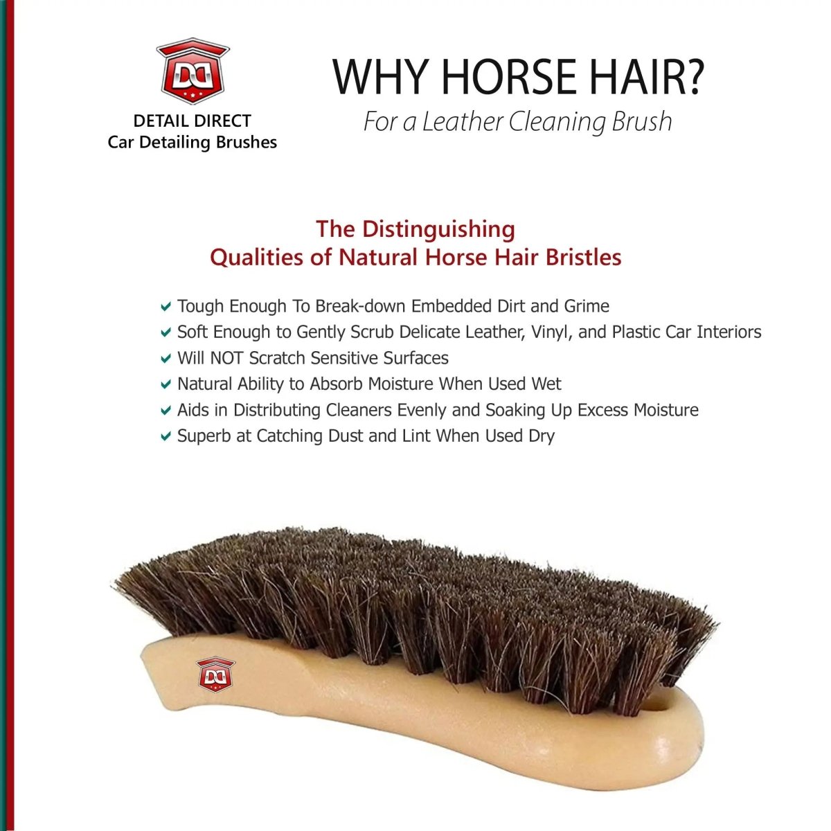 DETAIL DIRECT Leather Cleaning Brush with Horse Hair Bristles - Detail Direct