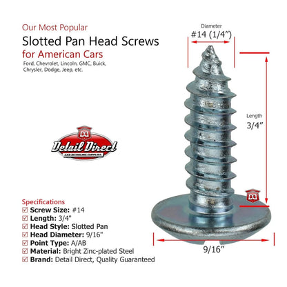 DETAIL DIRECT License Plate Screws Pan Head #14 x 3/4" (100 Pack) - Detail Direct