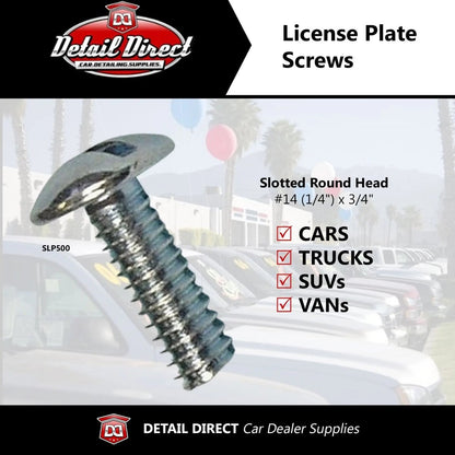 DETAIL DIRECT License Plate Slotted Round Head #14 x 3/4" (100 Pack) - Detail Direct