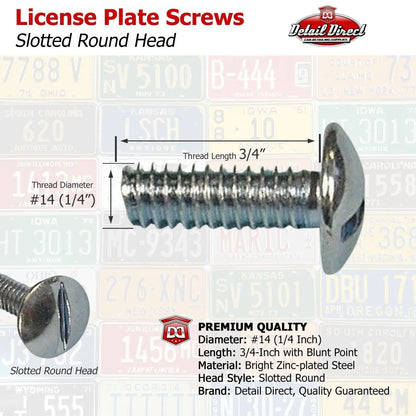 DETAIL DIRECT License Plate Slotted Round Head #14 x 3/4" (100 Pack) - Detail Direct