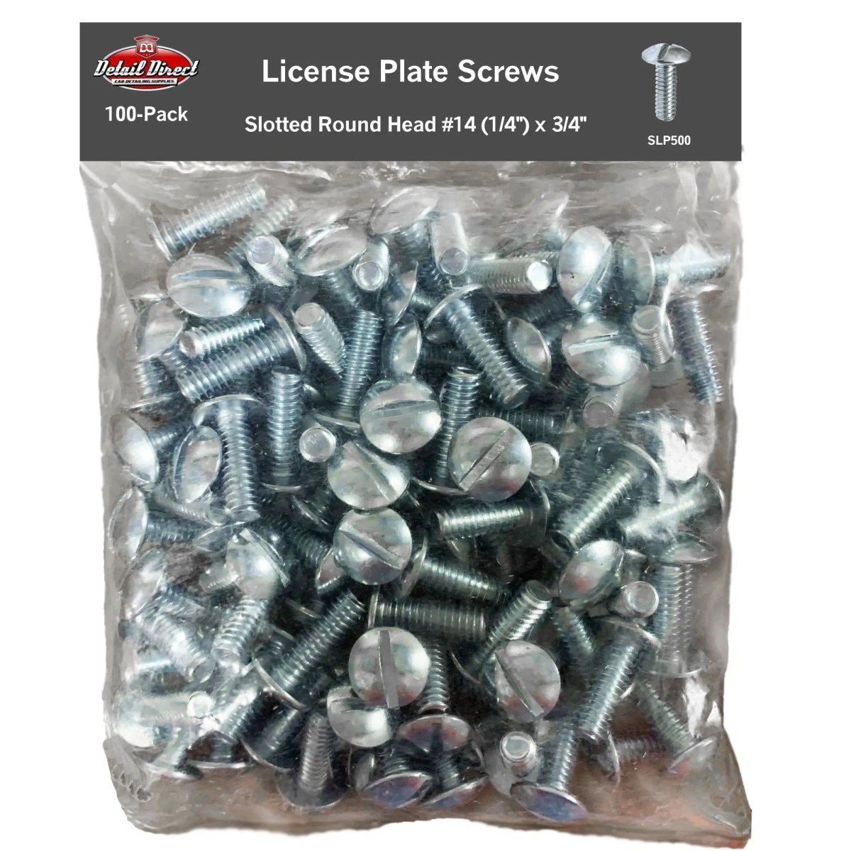 DETAIL DIRECT License Plate Slotted Round Head #14 x 3/4" (100 Pack) - Detail Direct