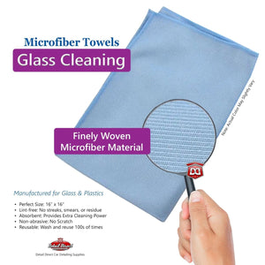 DETAIL DIRECT Microfiber Glass Cleaning Towels 16 in x 16 in (12 Pack) - Detail Direct