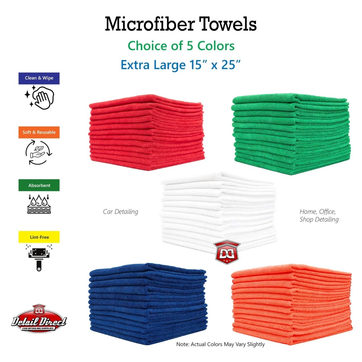 DETAIL DIRECT Microfiber Towels 15 x 25 (12 Pack) - Detail Direct