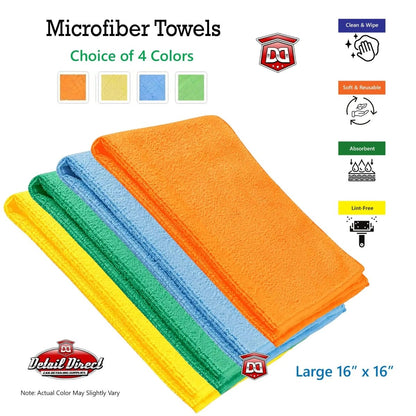 DETAIL DIRECT Microfiber Towels 16 x 16 (Choose Color) - Detail Direct