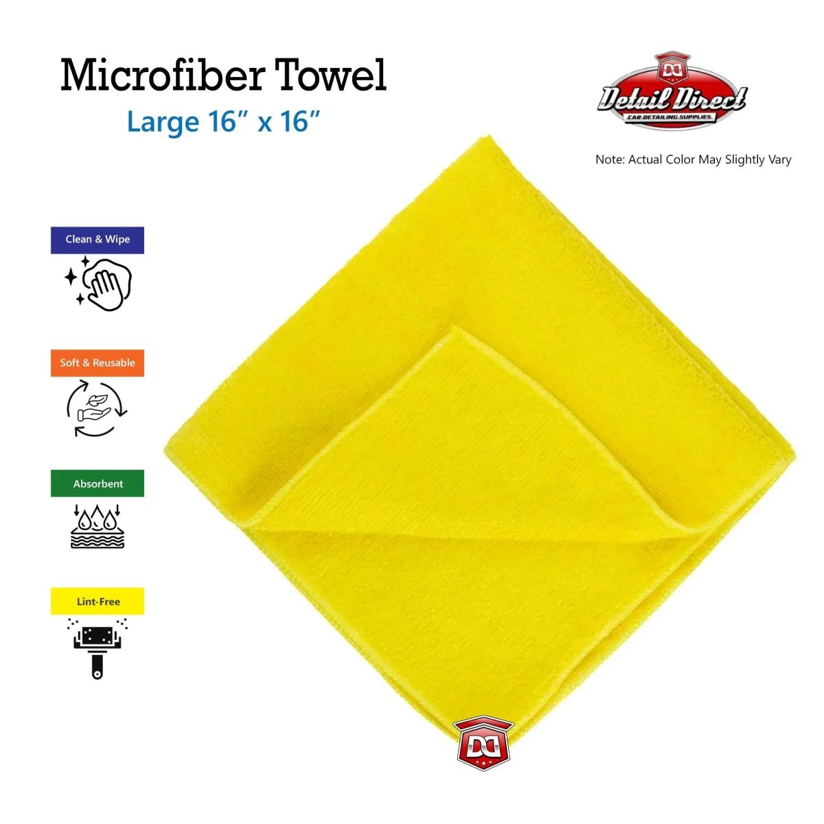 DETAIL DIRECT Microfiber Towels 16 x 16 Yellow - Detail Direct