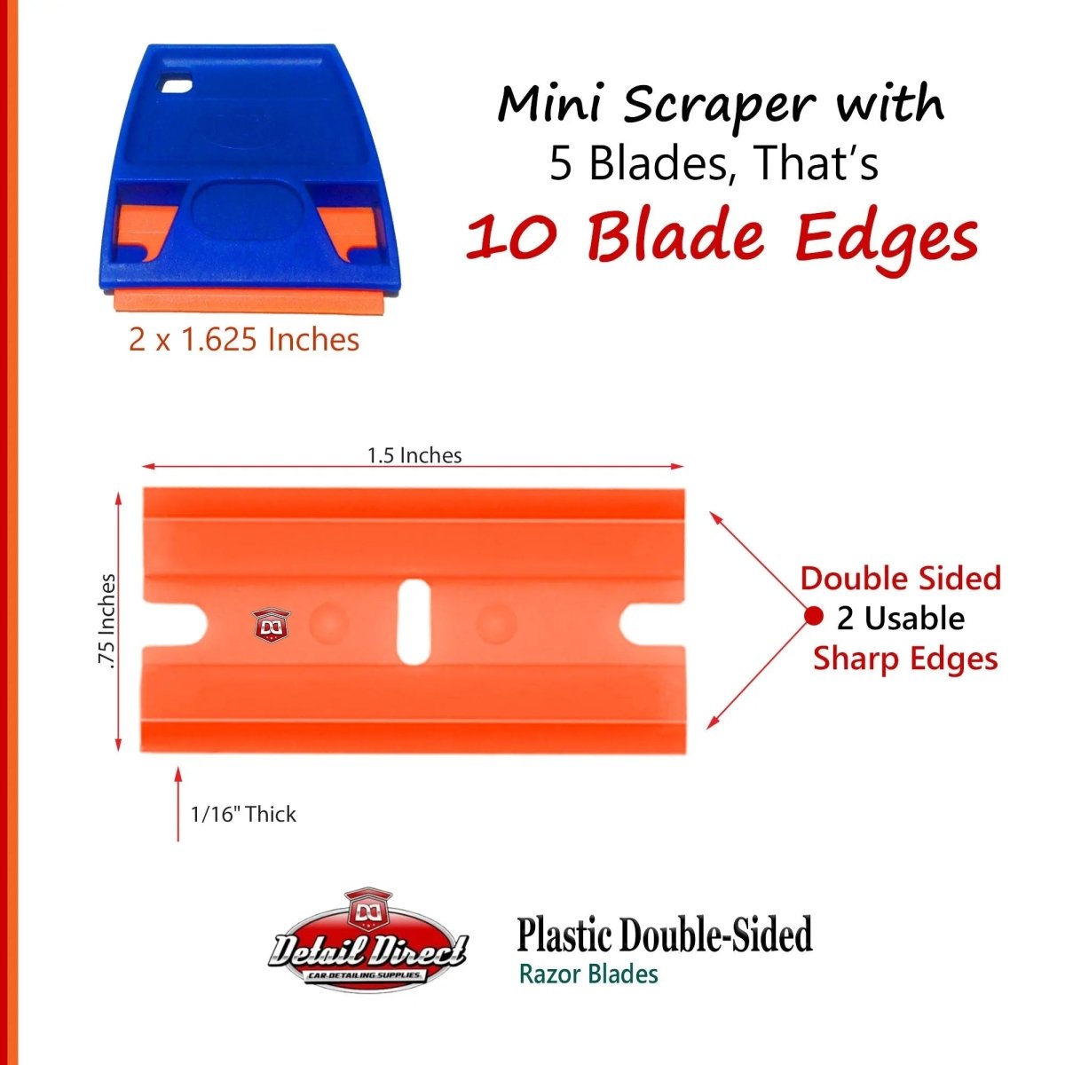 DETAIL DIRECT Mini Scraper with 5 Double Edge Plastic Razor Blades - Detail Direct