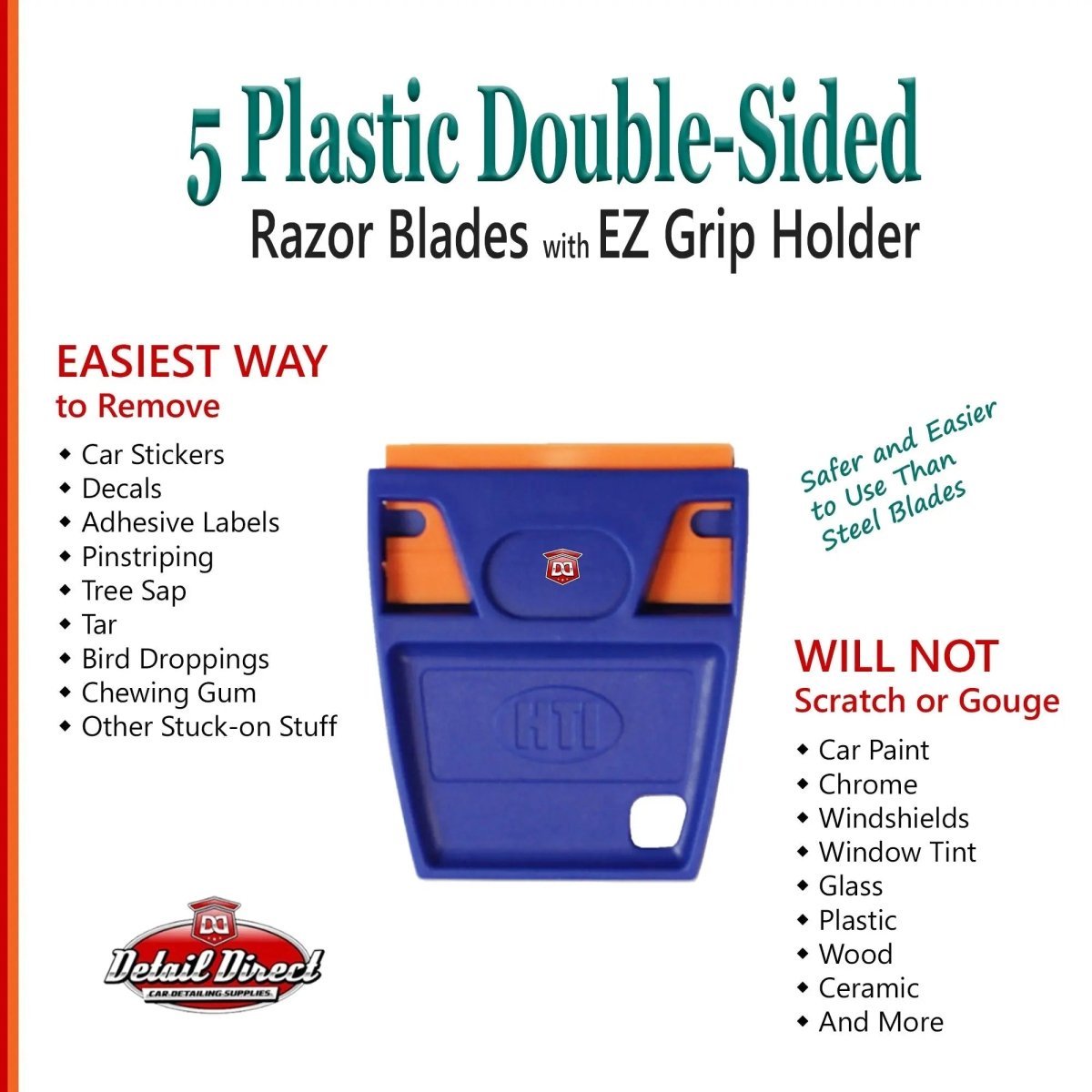 DETAIL DIRECT Mini Scraper with 5 Double Edge Plastic Razor Blades - Detail Direct