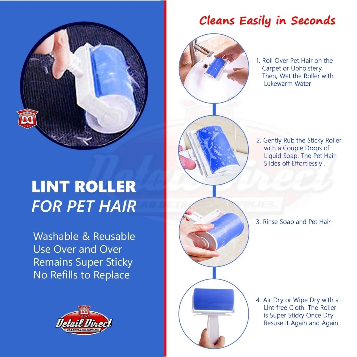 DETAIL DIRECT Pet Hair Remover and Lint Roller - Detail Direct