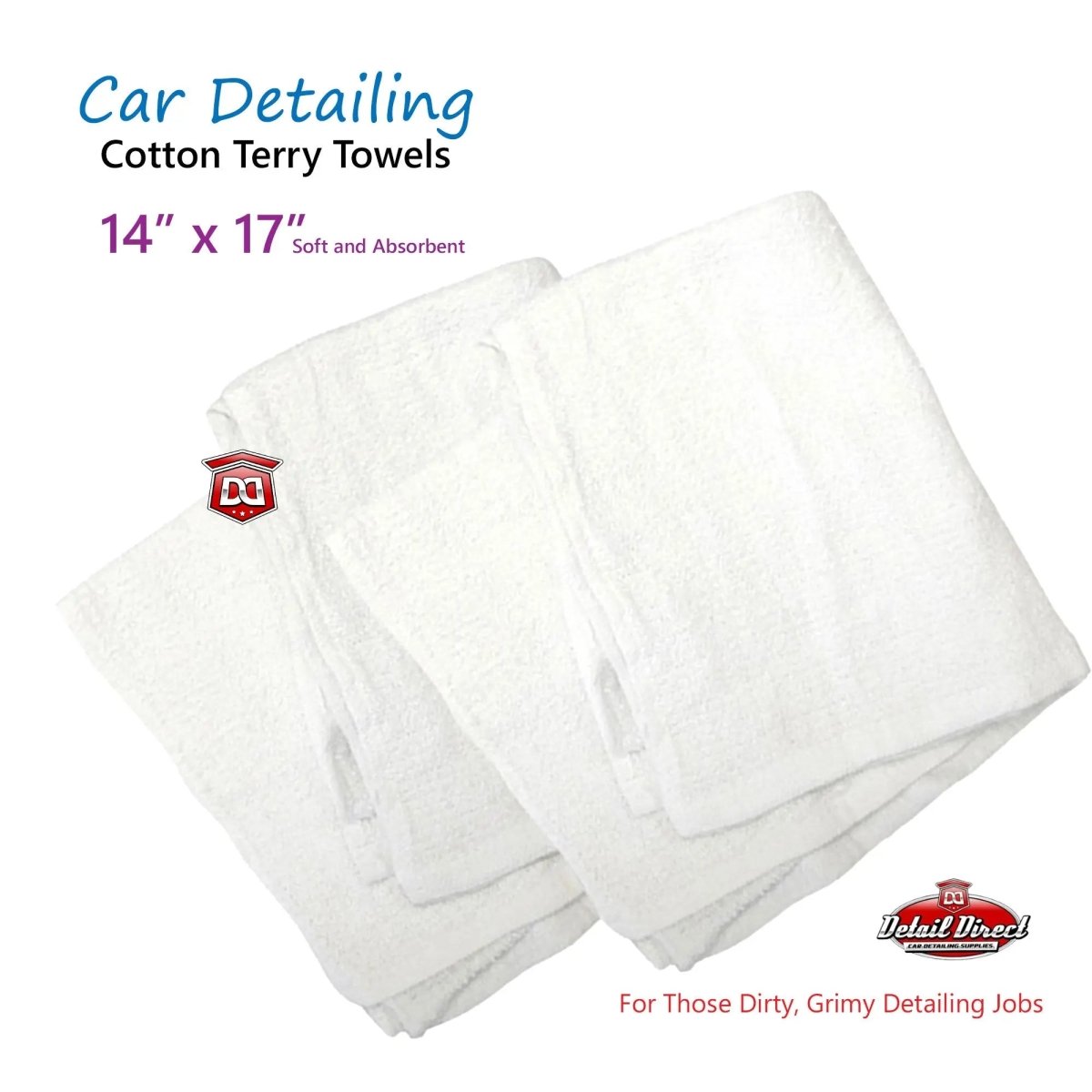 DETAIL DIRECT Terry Cloth Towels for Car Detailing 14 x 17 White (12 Pack) - Detail Direct