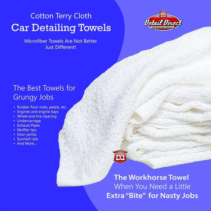 DETAIL DIRECT Terry Cloth Towels for Car Detailing 14 x 17 White (12 Pack) - Detail Direct