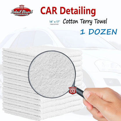 DETAIL DIRECT Terry Cloth Towels for Car Detailing 14 x 17 White (12 Pack) - Detail Direct