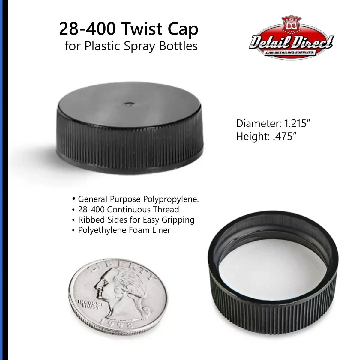 DETAIL DIRECT Twist Cap for Spray Bottles Black 28-400 - Detail Direct