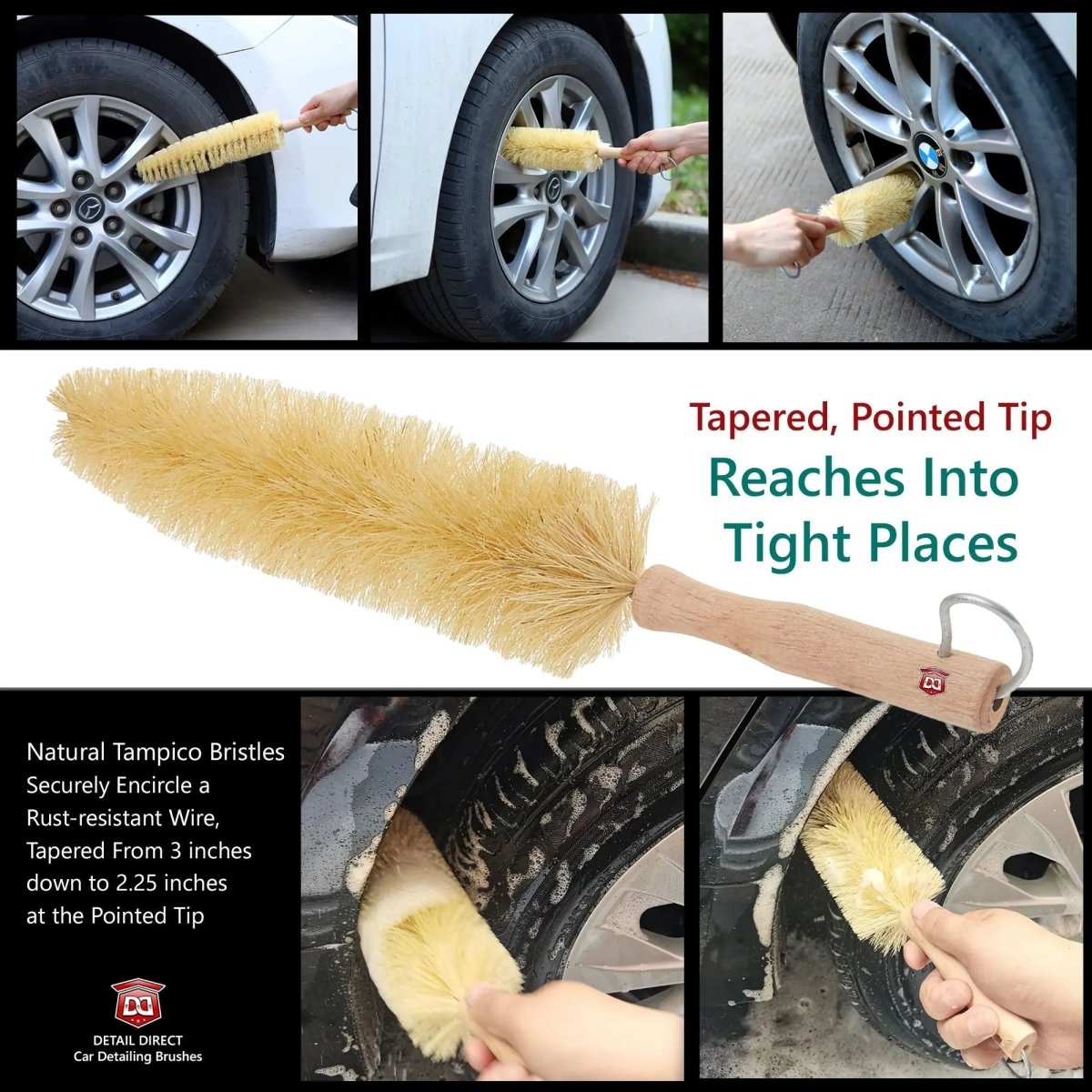 DETAIL DIRECT Wheel and Spoke Brush Tampico Bristles - Detail Direct