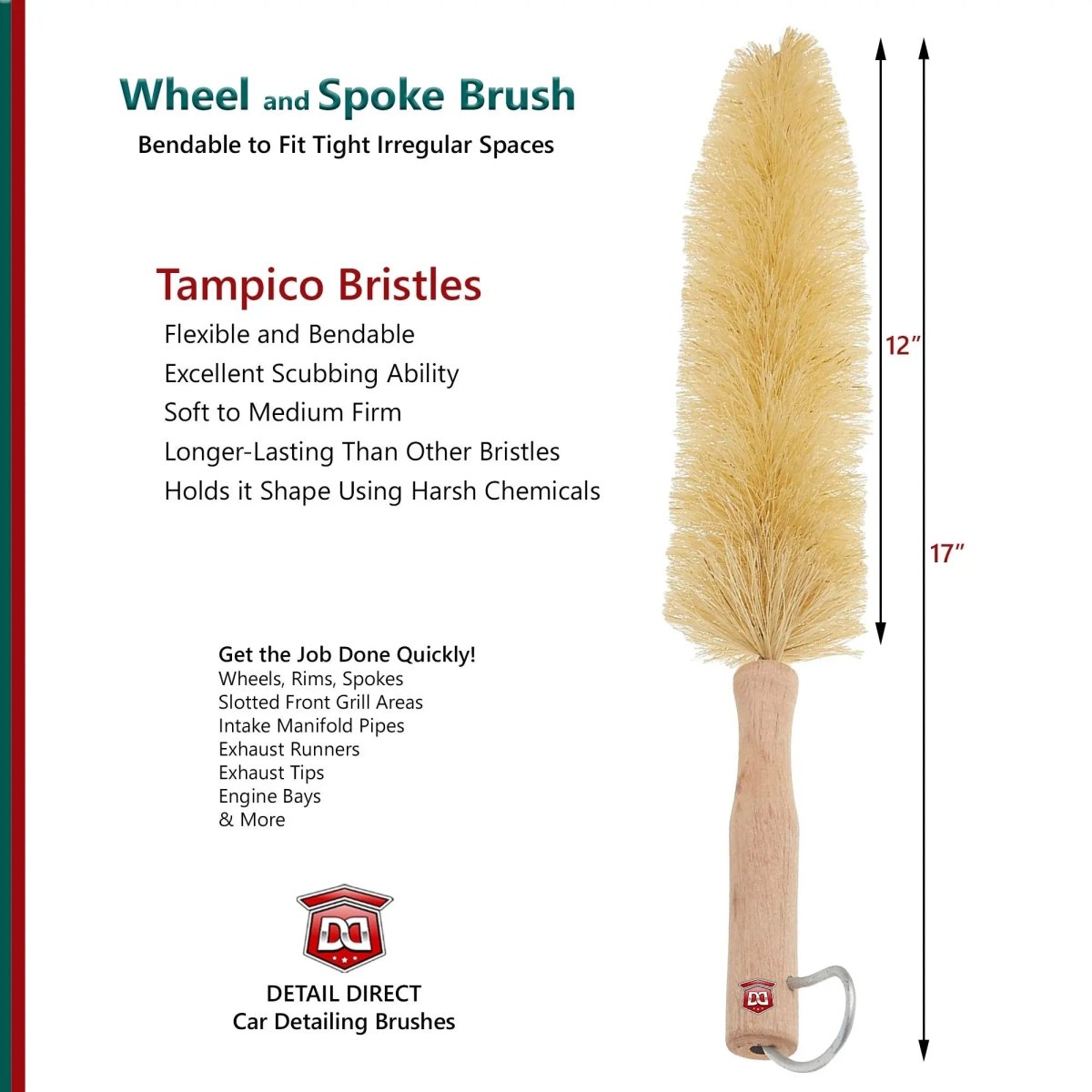 DETAIL DIRECT Wheel and Spoke Brush Tampico Bristles - Detail Direct