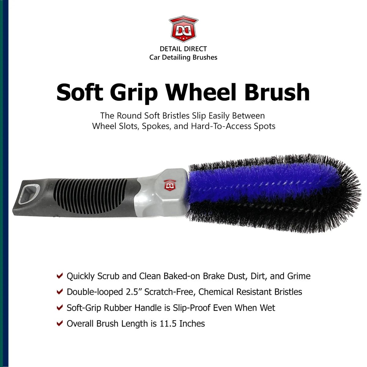 DETAIL DIRECT Wheel and Spoke Brush with Soft Grip Handle - Detail Direct