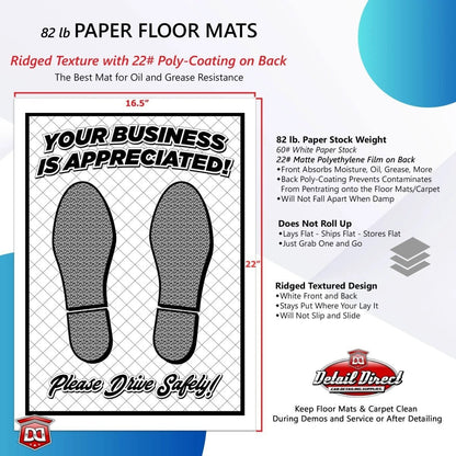 Poly Back Ridged Disposable Automotive Paper Floor Mats - 82# Stock (Package of 250) - Detail Direct