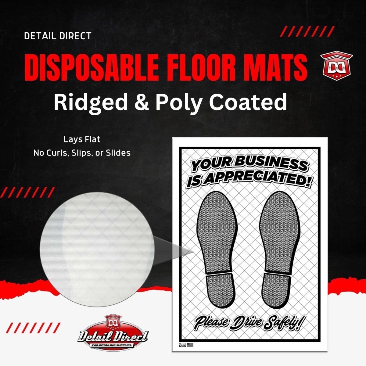 Poly Back Ridged Disposable Automotive Paper Floor Mats - 82# Stock (Package of 250) - Detail Direct