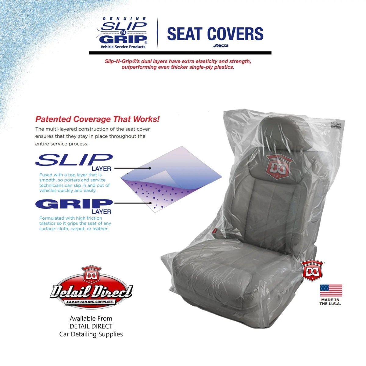 Slip-N-Grip Disposable Car Seat Covers (.5 Mil or .7 Mil) - Detail Direct