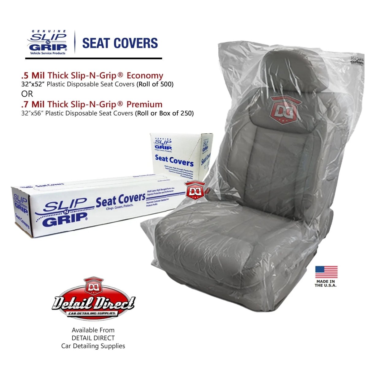 Slip-N-Grip Disposable Car Seat Covers (.5 Mil or .7 Mil) - Detail Direct