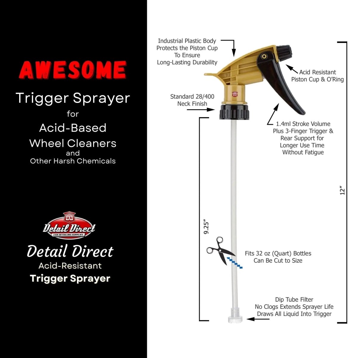 Trigger Sprayer Acid Resistant Black and Gold - Detail Direct