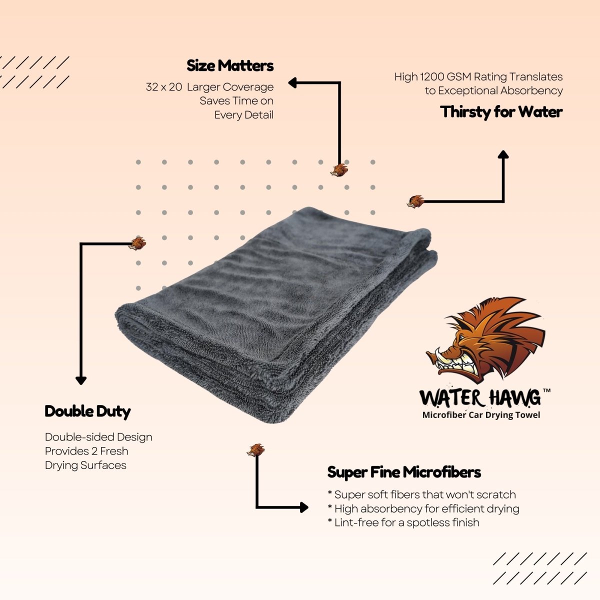 Water Hawg Mega Car Drying Towel - Detail Direct